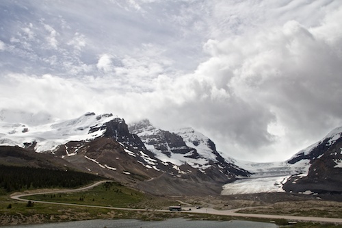View of the Athabasca Glacier, it used to flow almost to the road
